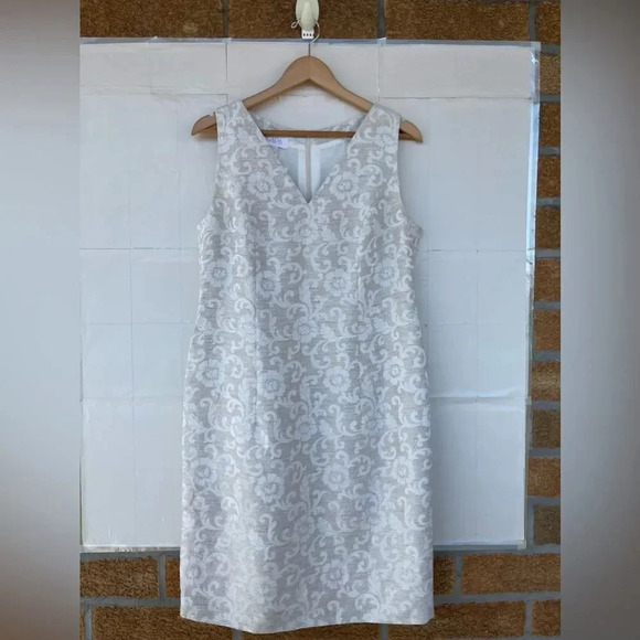 ESCADA KLEID JACQUARD SLEEVELESS SHIFT DRESS 42/14 - Picture 1 of 12